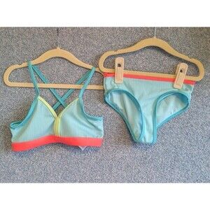 Justice Girls Size XS 5/6 Two-Piece Mint Pink Bikini with Cross Back Straps